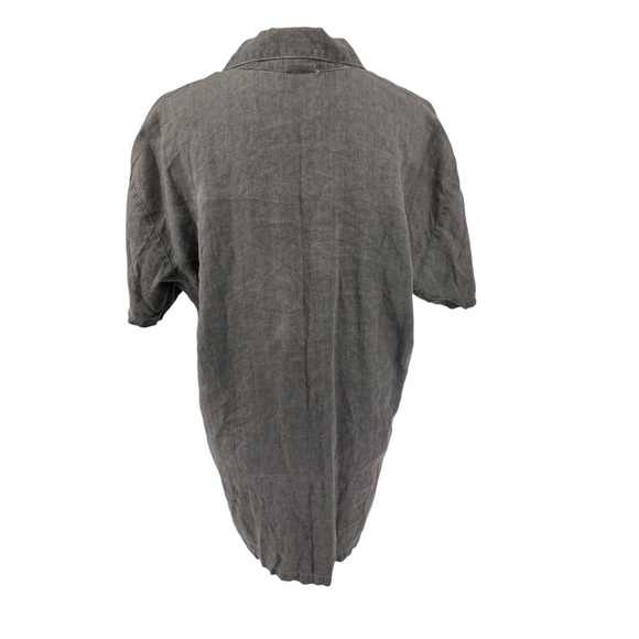 Vintage City Lights Short Sleeve Linen Button Up Oversized Dark Gray Blouse Top - Picture 10 of 12